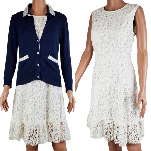 NWT Draper James lace sleeveless ruffle hem a line dress willow white size 8 - Picture 3 of 13